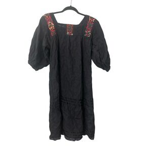 Unbranded Mexican Puebla Dress‎ Black Embroidered Lace Midi Authentic Classic